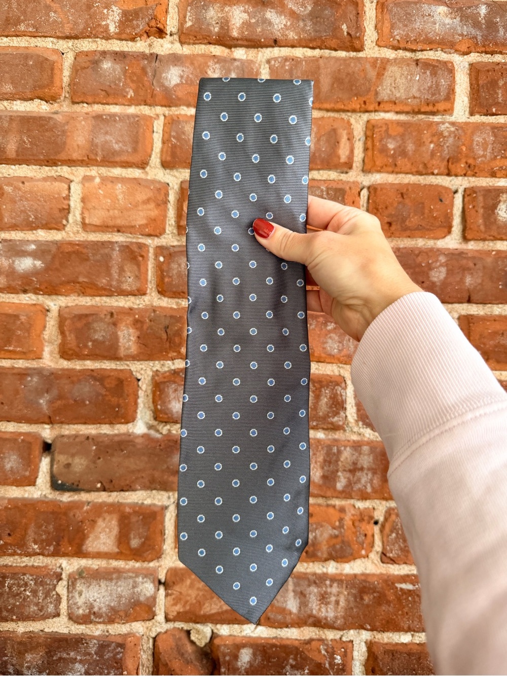 Brooks Brothers “346” Pure Silk Men’s Tie - Gray with Blue Polka Dots